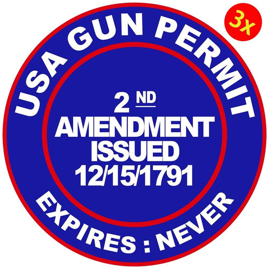 3X 2nd Amendment Gun Permit Vinyl Sticker Car Truck Window Decal Gun Rifle Military