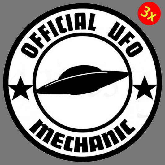 3X Official UFO Mechanic Funny Vinyl Sticker Car Truck Window Decal Laptop Bumper