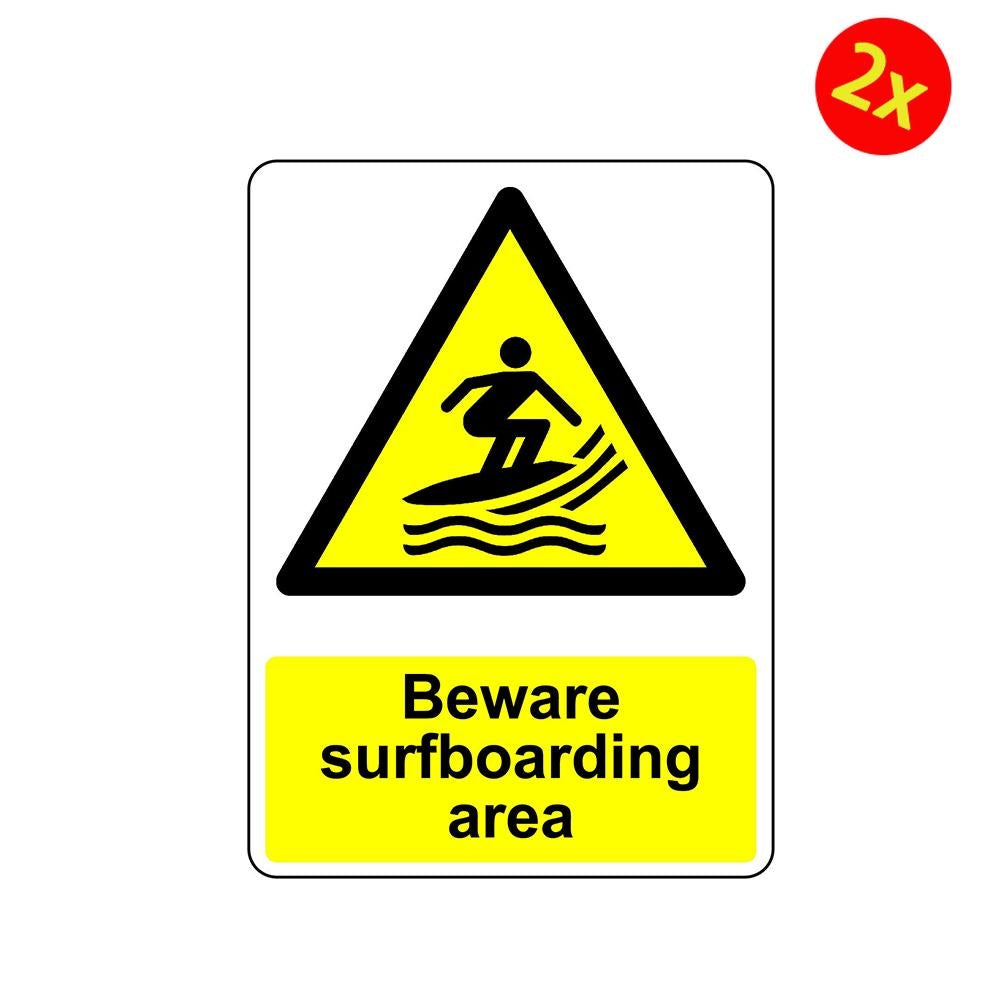 2X Warning Beware Surfboarding Area Drop Osha Decal Safety Sign Sticker