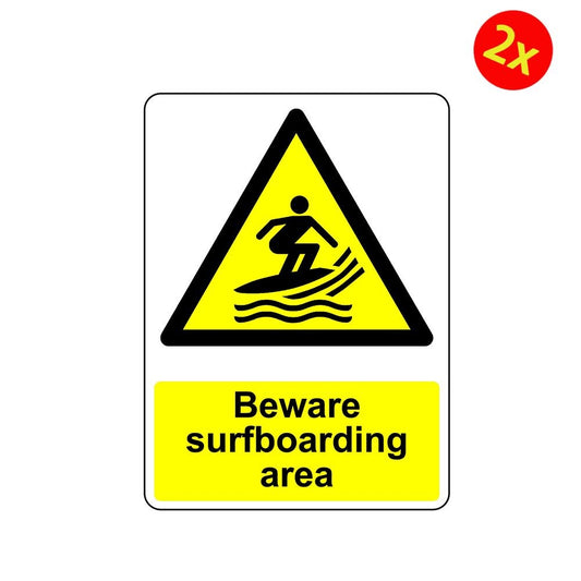2X Warning Beware Surfboarding Area Drop Osha Decal Safety Sign Sticker