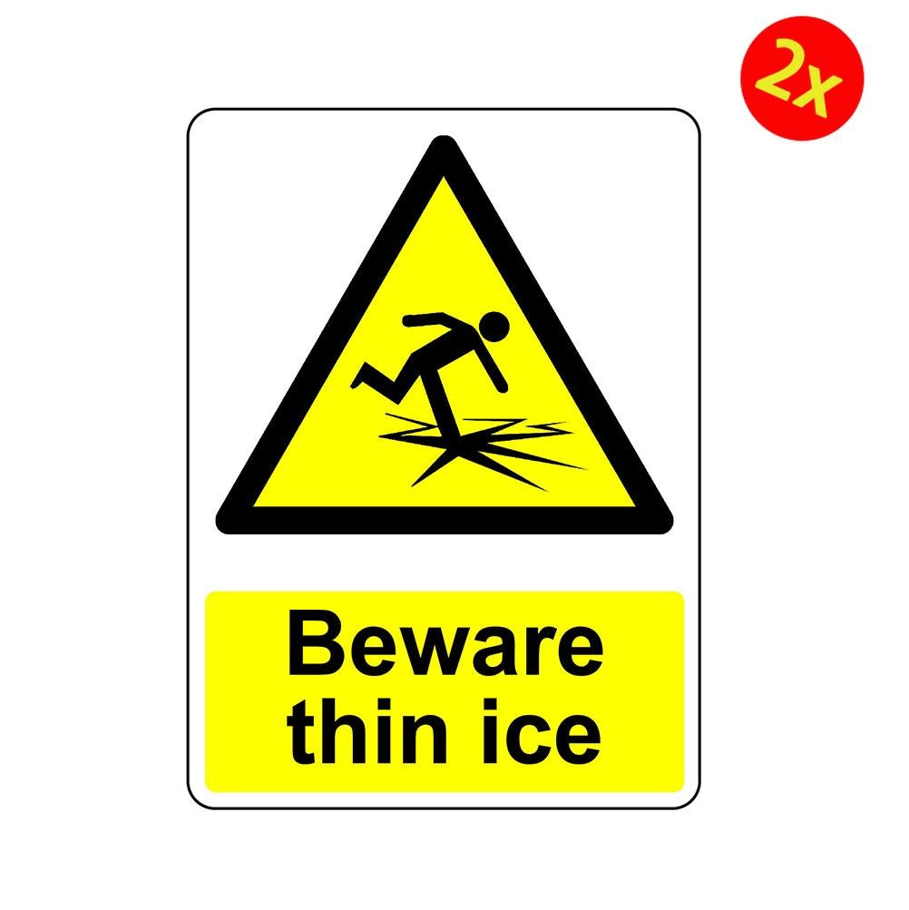 2x Warning Beware Thin Ice Osha Decal Safety Sign Sticker Decal