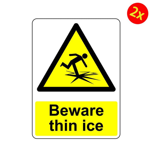 2x Warning Beware Thin Ice Osha Decal Safety Sign Sticker Decal