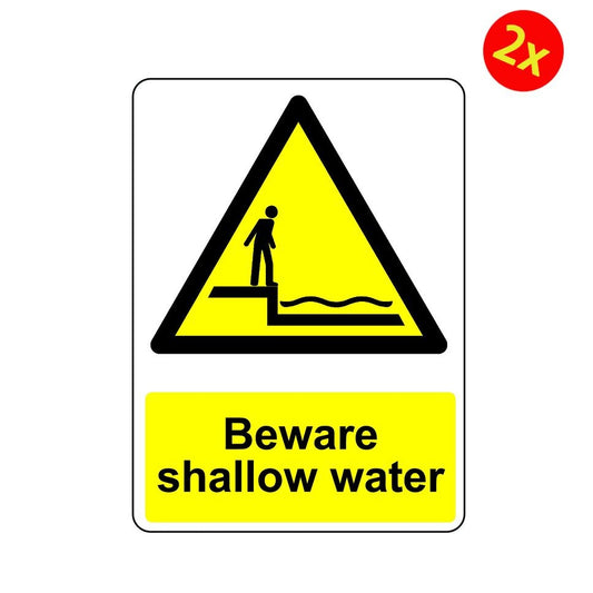 2x Warning Beware Shallow Water Osha Decal Safety Sign Sticker