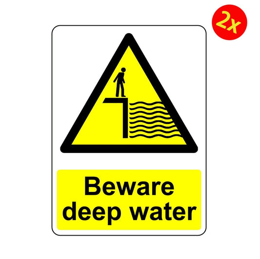 2X WARNING BEWARE DEEP WATER OSHA DECAL SAFETY SIGN STICKER