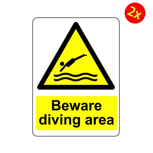 2X WARNING BEWARE DIVING AREA OSHA DECAL SAFETY SIGN STICKER