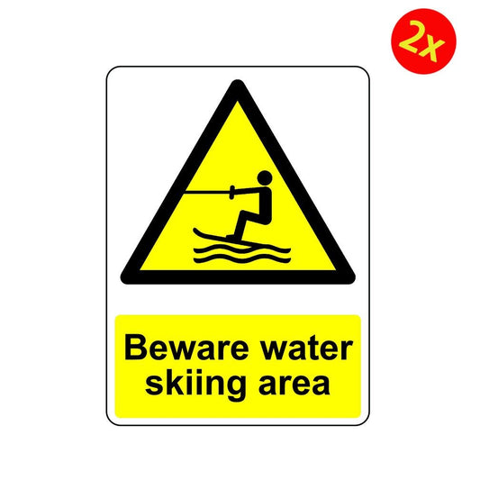 2X WARNING BEWARE WATER SKIING AREA OSHA DECAL SAFETY DANGER SIGN STICKER