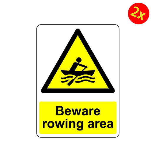 2X WARNING BEWARE ROWING AREA OSHA DECAL SAFETY SIGN STICKER