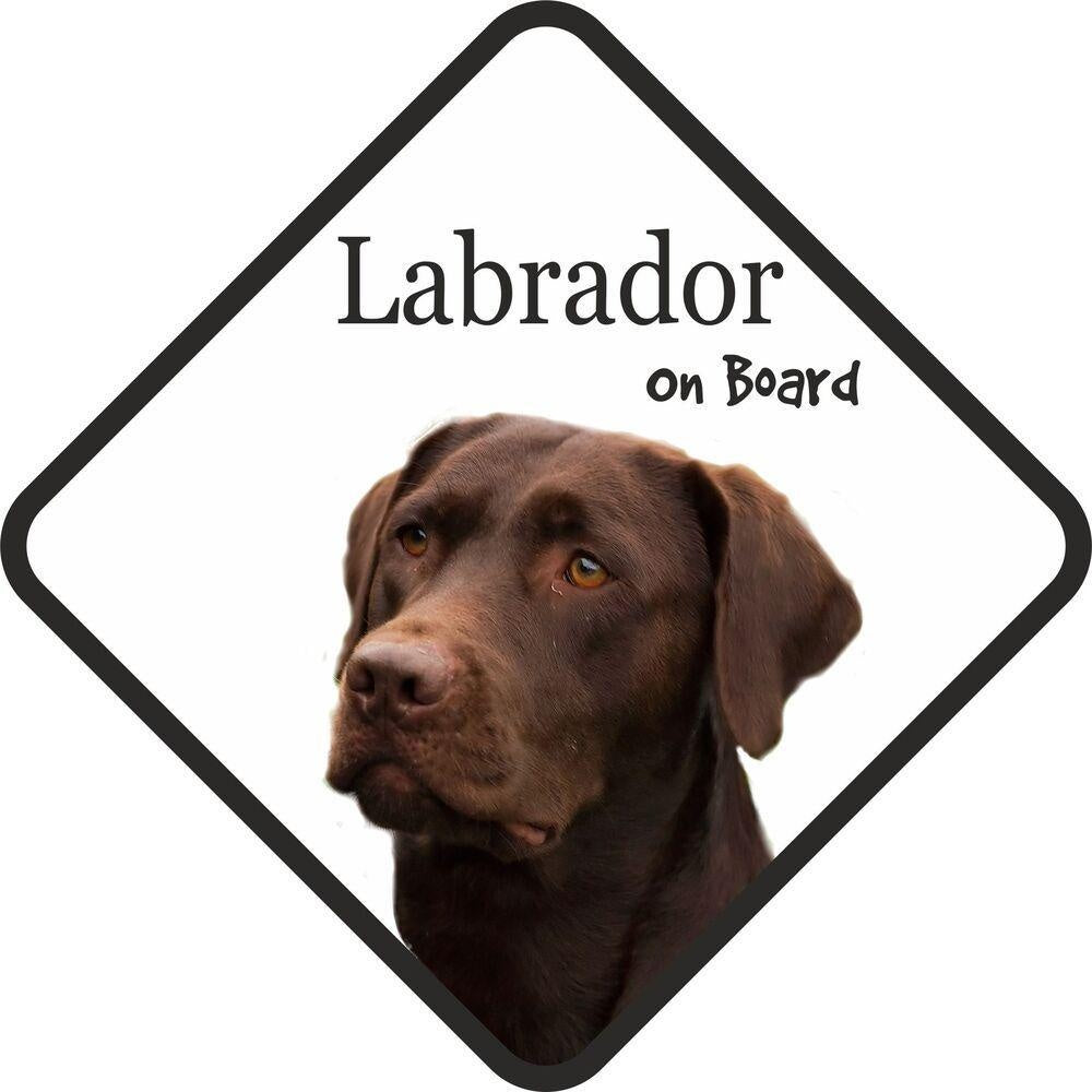 Pack of 4 100mmx100mm Chocolate Brown Labrador Lab On Board Car Sign With Sucker Dog Stickers