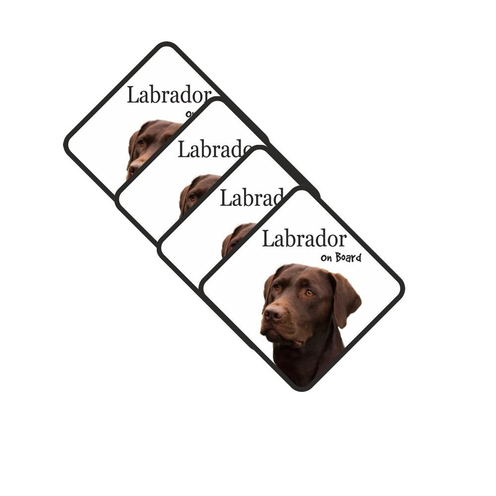 Pack of 4 100mmx100mm Chocolate Brown Labrador Lab On Board Car Sign With Sucker Dog Stickers
