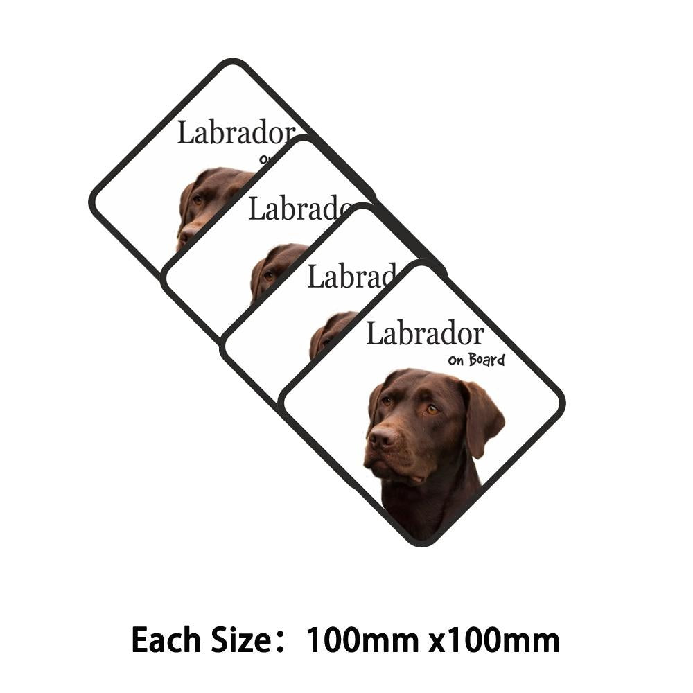 Pack of 4 100mmx100mm Chocolate Brown Labrador Lab On Board Car Sign With Sucker Dog Stickers