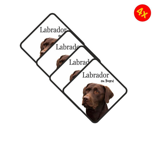 Pack of 4 100mmx100mm Chocolate Brown Labrador Lab On Board Car Sign With Sucker Dog Stickers