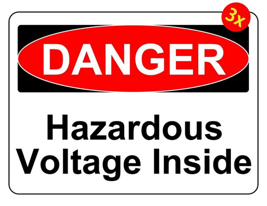 3X DANGER HAZARDOUS VOLTAGE INSIDE OSHA DECAL SAFETY SIGN STICKER