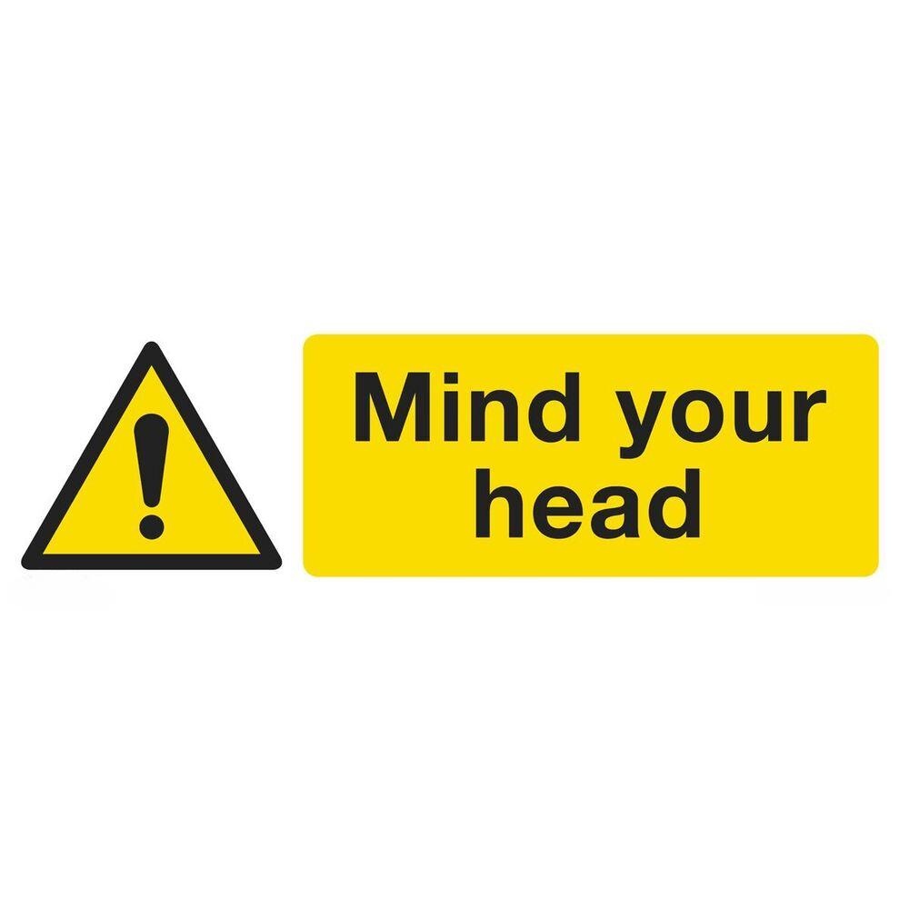 Pack of 3 150 x 50mm Warning Safety Sign Mind Your Head Self Adhesive Vinyl