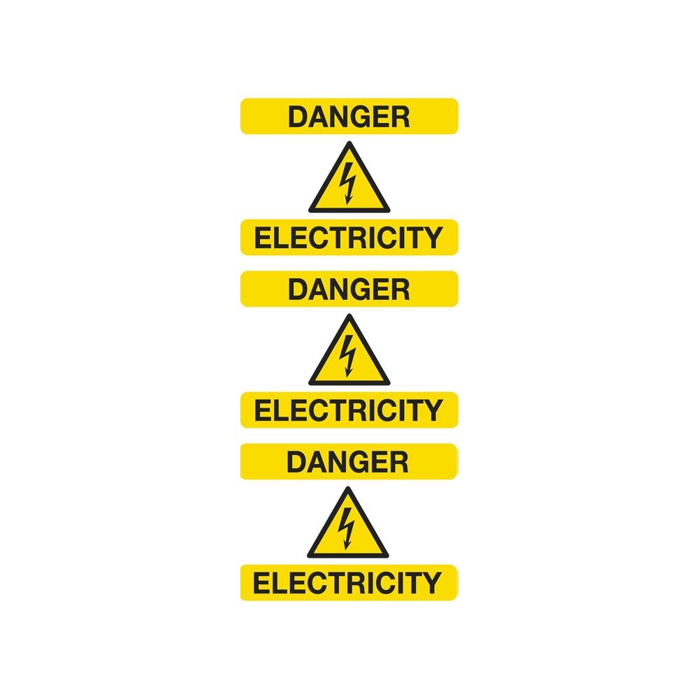 Pack of 3 100 x 75mm Warning Safety Sign - Danger Electricity - Self-Adhesive Vinyl SS41V1