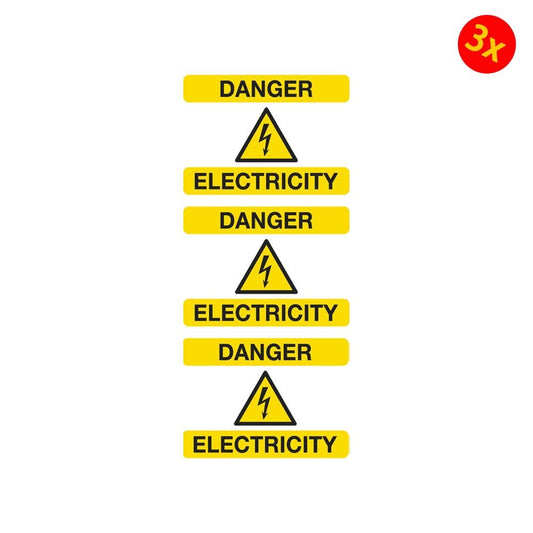 Pack of 3 100 x 75mm Warning Safety Sign - Danger Electricity - Self-Adhesive Vinyl SS41V1