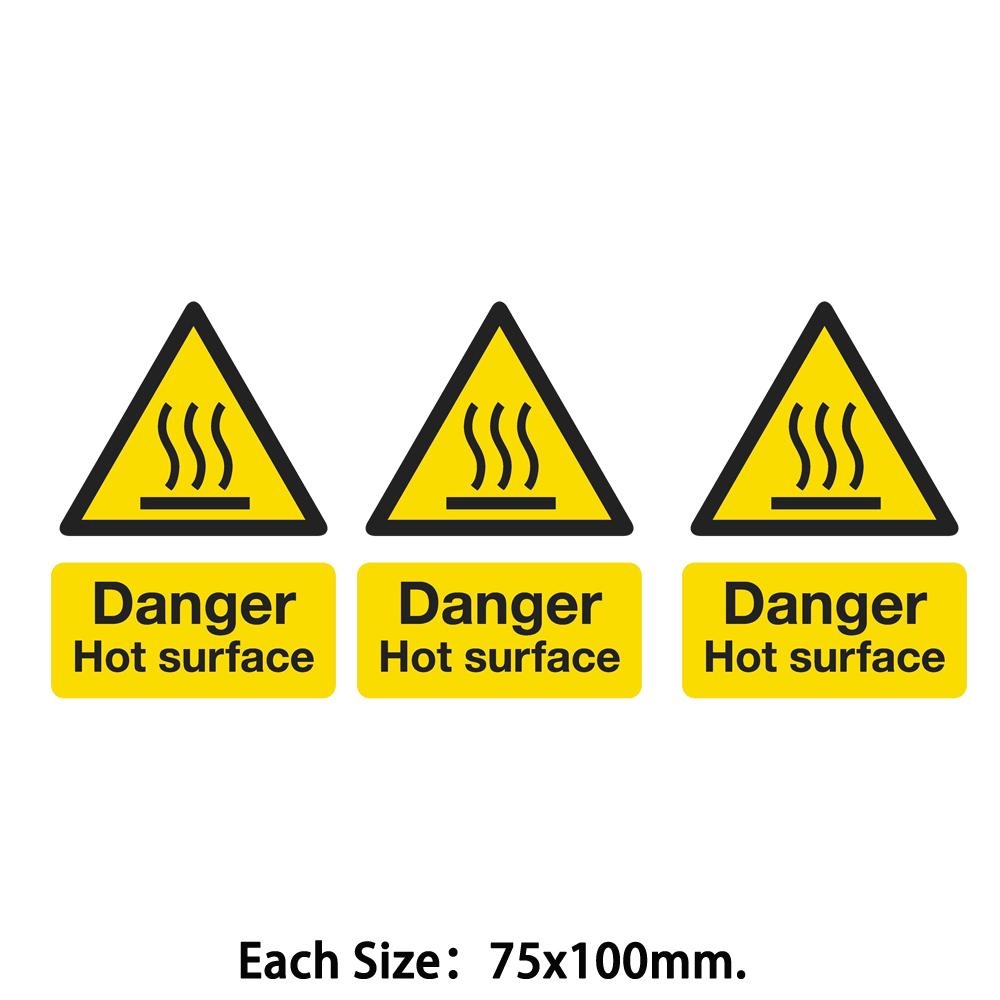 Pack of 3  Warning Safety Sign  Danger Hot Surface  Self Adhesive Vinyl