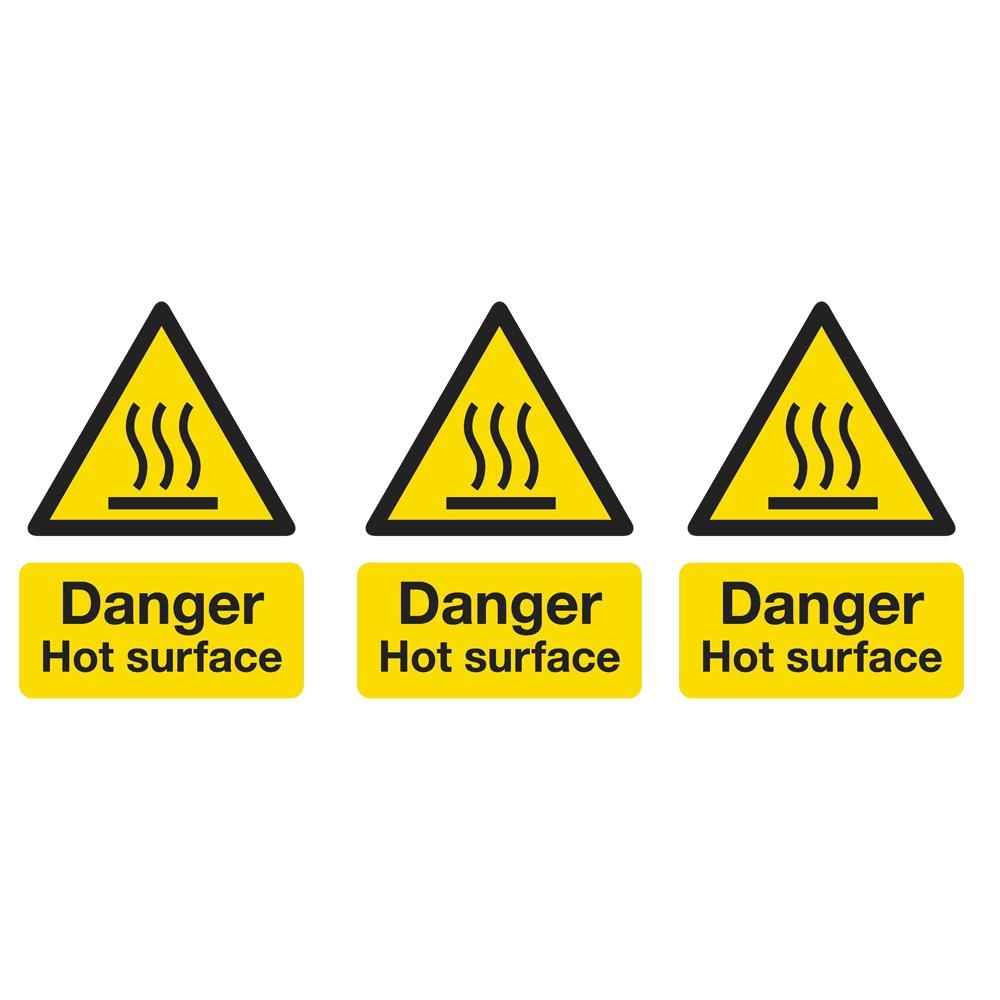 Pack of 3  Warning Safety Sign  Danger Hot Surface  Self Adhesive Vinyl