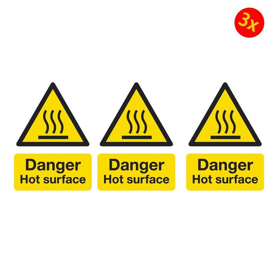 Pack of 3  Warning Safety Sign  Danger Hot Surface  Self Adhesive Vinyl