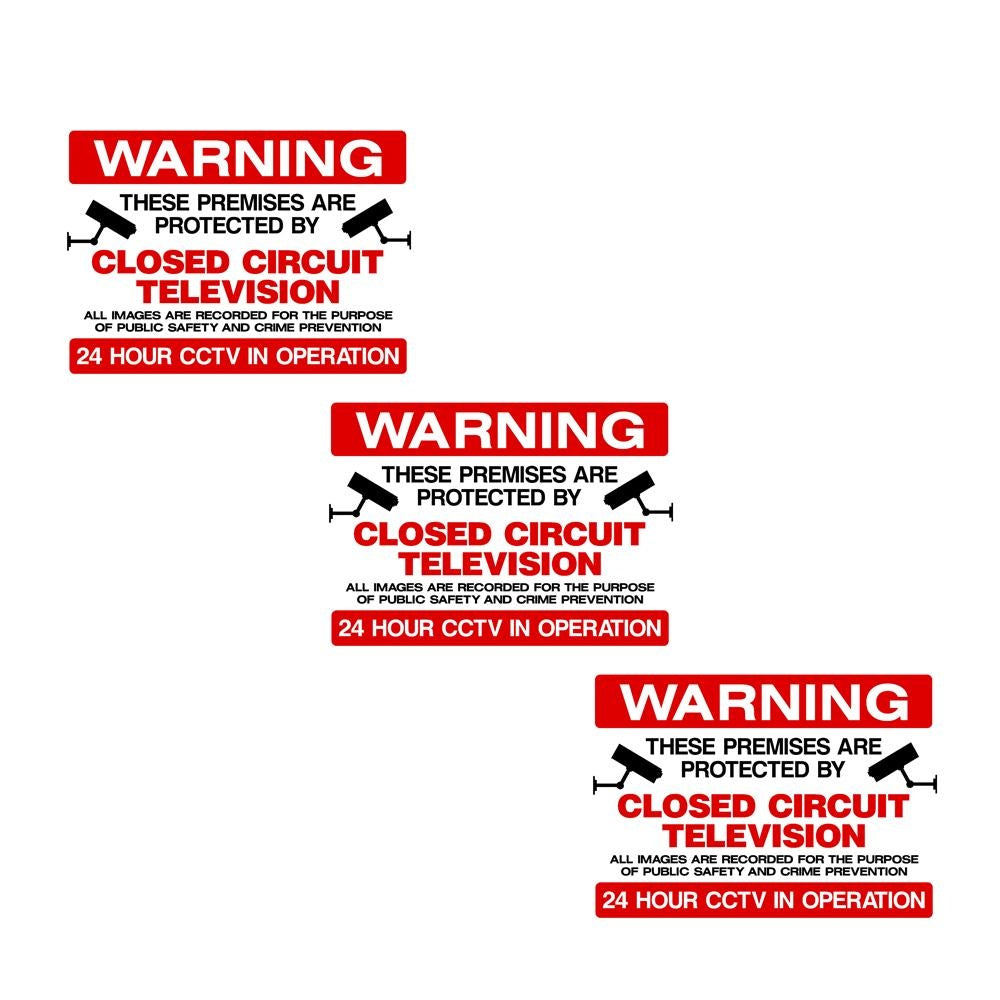 Pack of 3 CCTV WARNING THESE PREMISES ARE PROTECTED Plastic Sign Sticker