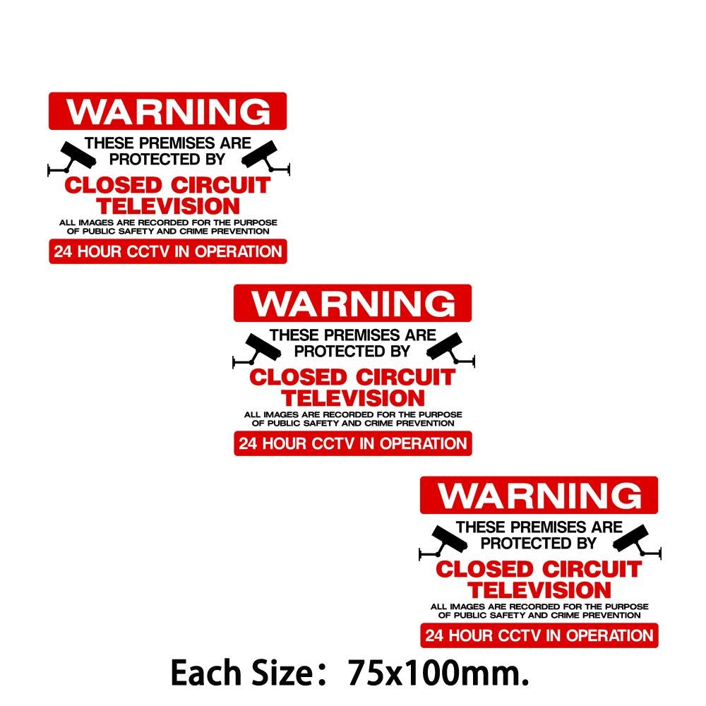 Pack of 3 CCTV WARNING THESE PREMISES ARE PROTECTED Plastic Sign Sticker