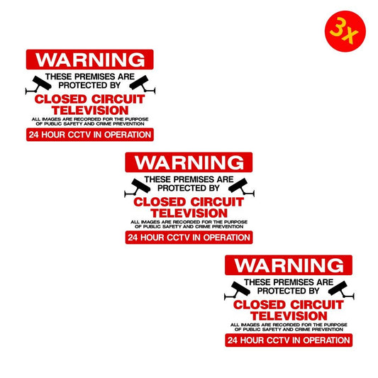 Pack of 3 CCTV WARNING THESE PREMISES ARE PROTECTED Plastic Sign Sticker