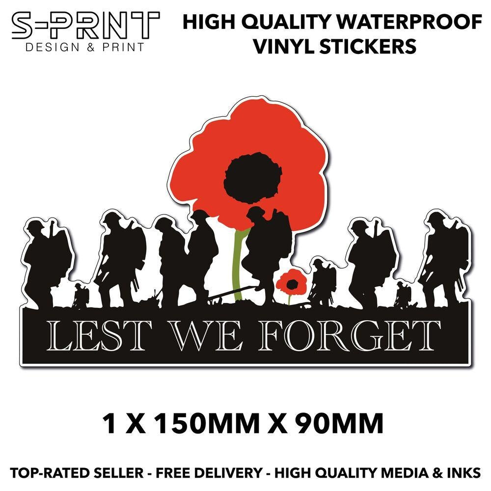 Lest We Forget Red Poppy Flower Remembrance Day Soldier Memorial Sticker