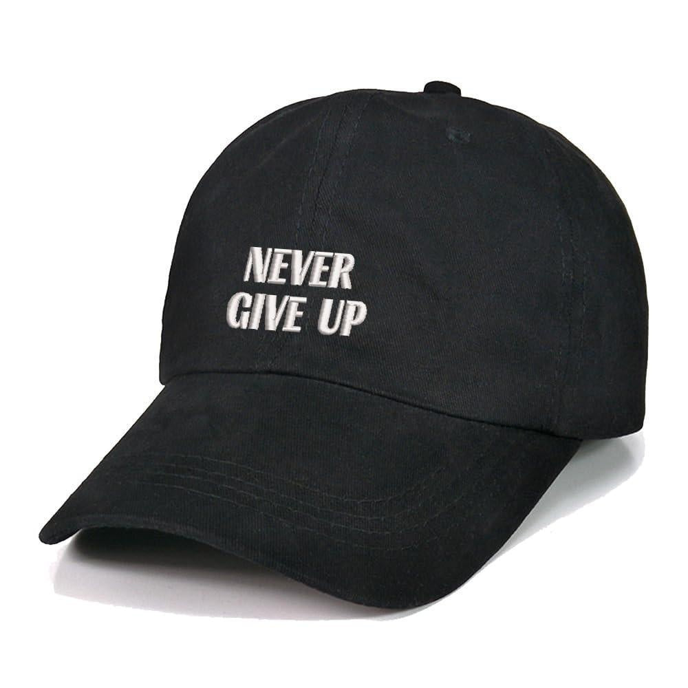 Never give up Baseball Caps Embroidery Unisex Cotton Adjustable Comfortable Stylish Hats Black