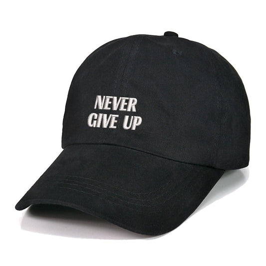 Never give up Baseball Caps Embroidery Unisex Cotton Adjustable Comfortable Stylish Hats Black