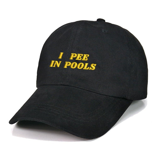 I Pee in Pools Baseball Caps Text Embroidery Unisex Cotton Adjustable Stylish Comfortable Hats Black