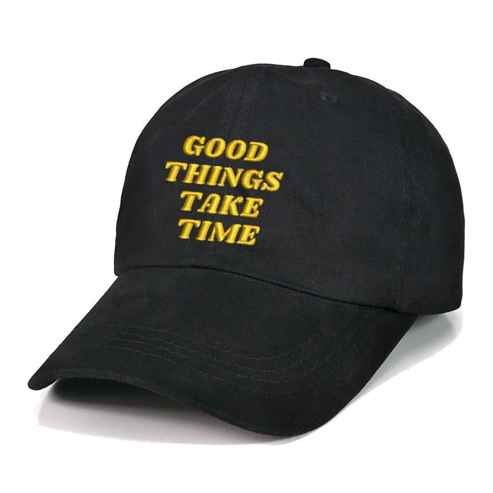Good Things take time Baseball Caps Text Embroidery Unisex Cotton Adjustable Stylish and Comfortable Hats