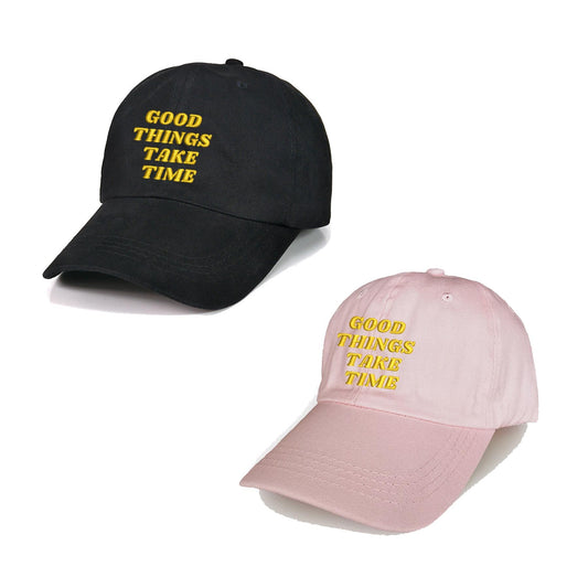 Good Things take time Baseball Caps Text Embroidery Unisex Cotton Adjustable Stylish and Comfortable Hats