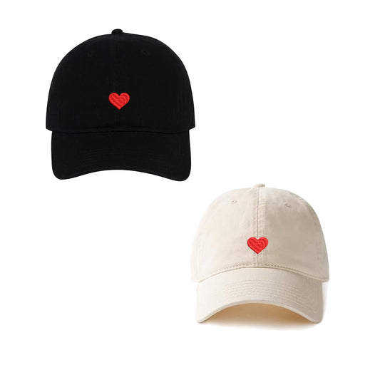 Red Heart Baseball Caps Embroidery Cotton Unisex Adjustable Soft and Comfortable Hats